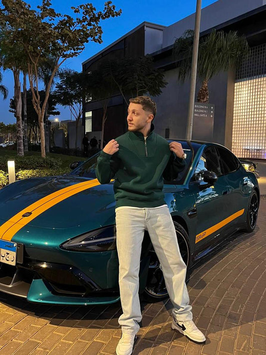 DARK GREEN QUARTER ZIPPER