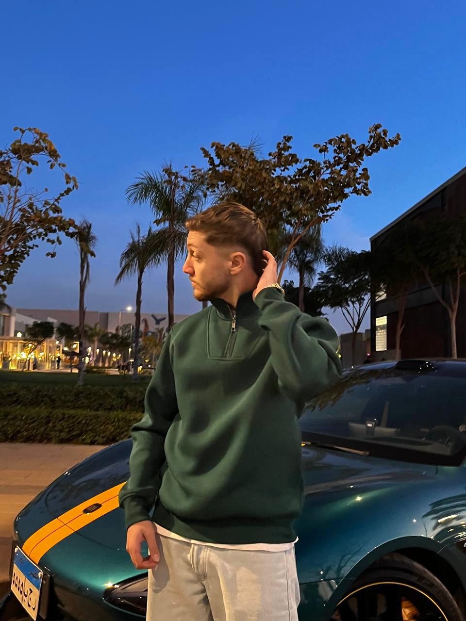 DARK GREEN QUARTER ZIPPER